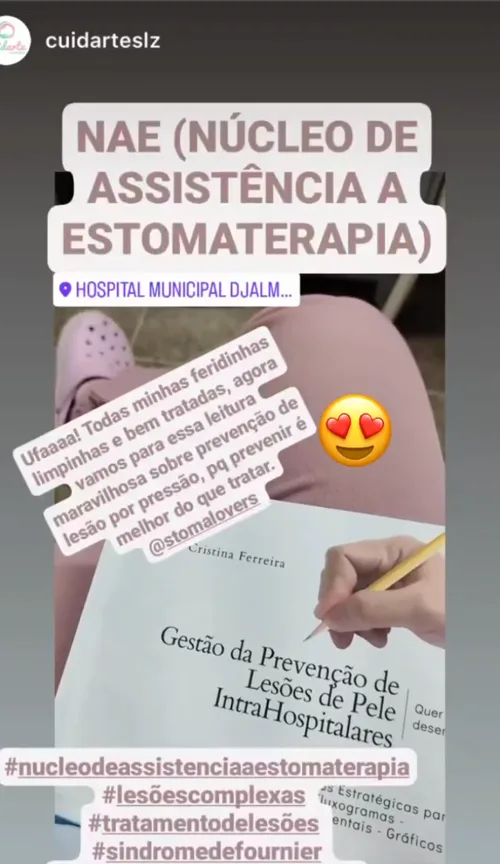 Story do Instagram do Núcleo de Assistência a Estomaterapia de hospital municipal celebrando o uso do Guia